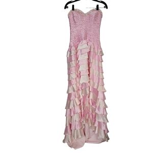 Tony Bowls Pink Strapless Ruffle Gown